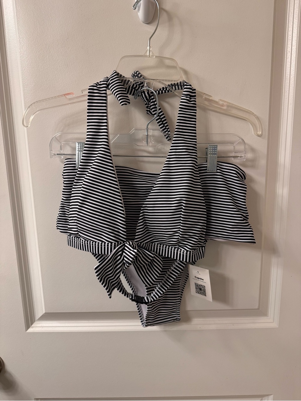 Cupshe Black & White Striped Halter Bikini